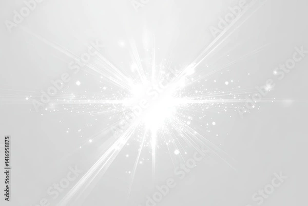Obraz A white light explosion with glowing particles and beams on a white background