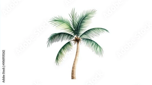 Fototapeta Lush green palm tree isolated on white background for design use