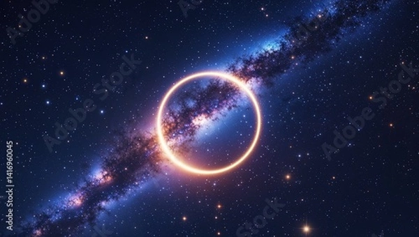 Fototapeta Starry sky with a soft glowing ring of light forming in the center like a galaxy