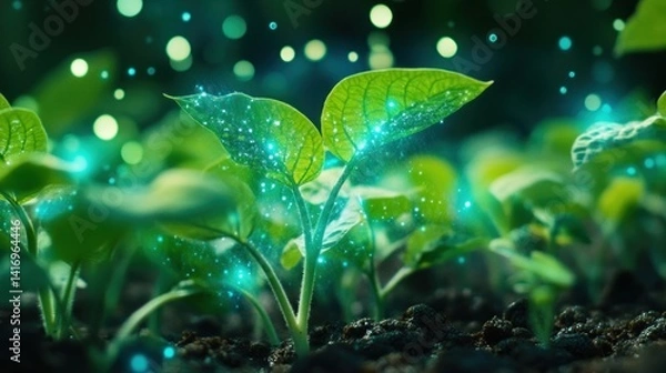 Obraz Glowing seedlings sprout from rich soil.