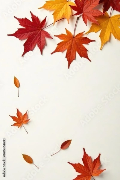 Fototapeta Delicate maple leaves scattered on white surface, leaves, fall, branch