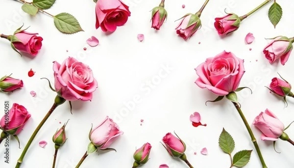 Fototapeta Delicate watercolor rosebuds arranged in a repeating pattern , flowers, floral