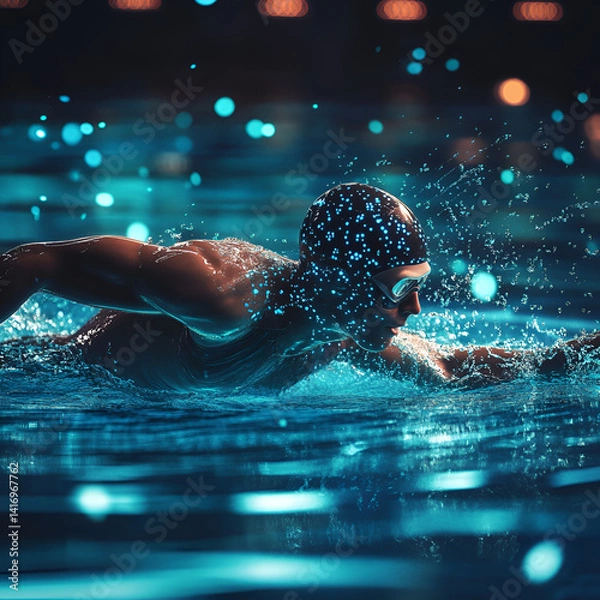 Fototapeta Ai sports analysis poolside digital art competitive environment close-up real-time performance insights