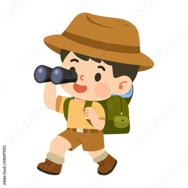 Obraz Cartoon Boy Explorer with Binoculars