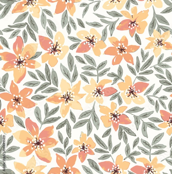 Fototapeta seamless pattern with flowers leaves