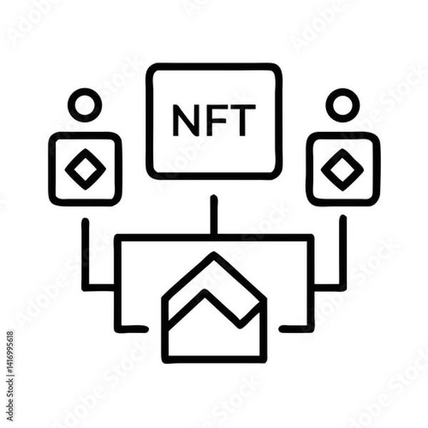 Fototapeta NFT Icon with Users and Digital Asset Connections  
