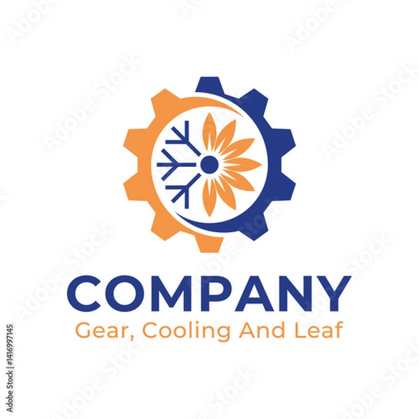 Fototapeta Simple and modern combination gear, leaf and cooling symbol logo vector. Perfect for construction, HVAC, mechanical, plumbing and other industries.