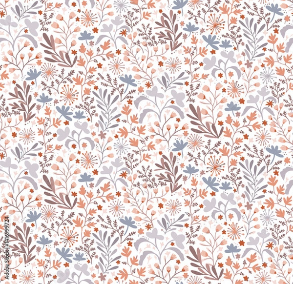 Fototapeta seamless little flowers and leaves pattern