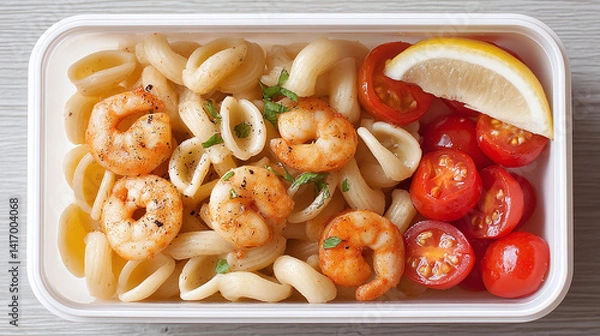 Obraz Shrimp Pasta with Tomatoes and Lemon - Perfect Lunch