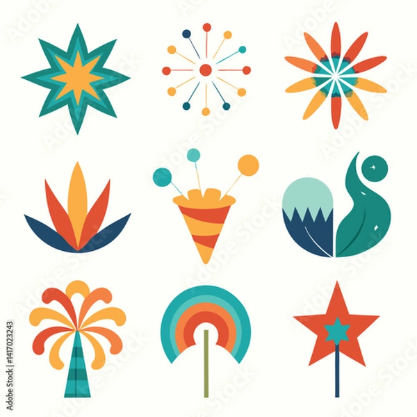 Fototapeta A set-of-9-unique fireworks vector 