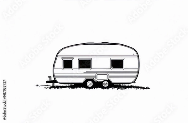 Fototapeta minimalistic illustration of vintage caravan on white background. retro travel concept. ideal for travel posters, camping guides, or holiday brochures emphasizing simplicity and adventure.