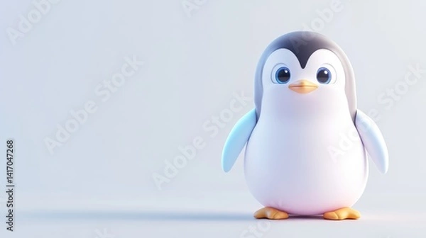 Fototapeta Cute cartoon penguin, soft pastel colors, simple design