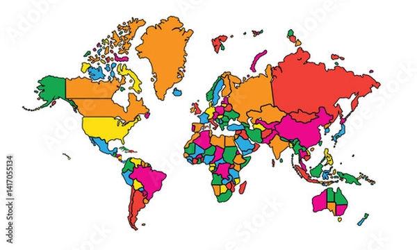 Obraz World map isolated on white background. for website layouts, background, education, precise, customizable, Travel worldwide, map silhouette backdrop, earth geography, political, reports.