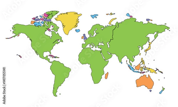 Obraz World map isolated on white background. for website layouts, background, education, precise, customizable, Travel worldwide, map silhouette backdrop, earth geography, political, reports.