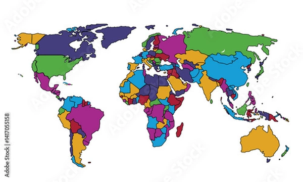 Obraz World map isolated on white background. for website layouts, background, education, precise, customizable, Travel worldwide, map silhouette backdrop, earth geography, political, reports.
