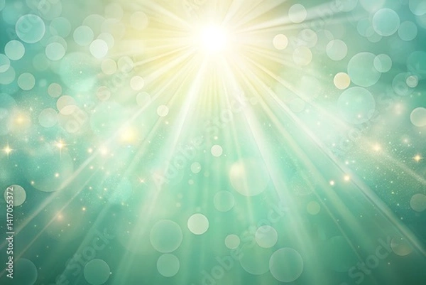 Obraz Serene green abstract with celestial light rays bokeh background