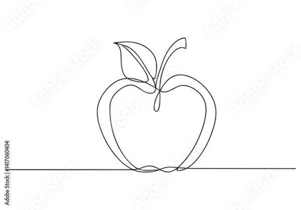 Fototapeta Continuous one line drawing of an apple outline in minimalist black and white style for modern wall art decor

