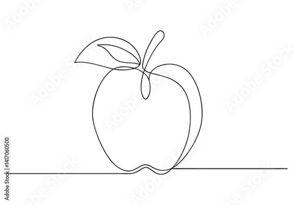 Fototapeta Continuous one line drawing of an apple outline in minimalist black and white style for modern wall art decor

