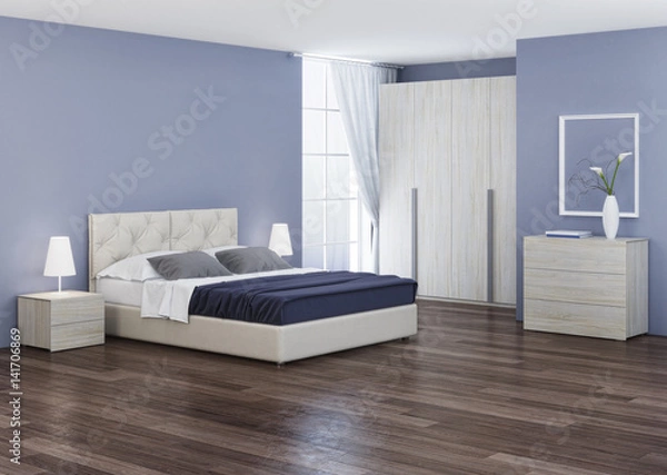 Fototapeta Bedroom interior design. 3D rendering.