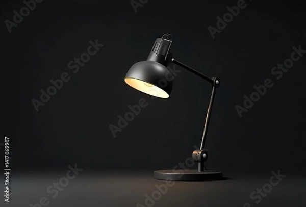Fototapeta A minimalist table lamp with a warm-lit bulb against a dark backdrop. Suitable for study rooms, offices, or cozy interiors, it represents focused lighting and security