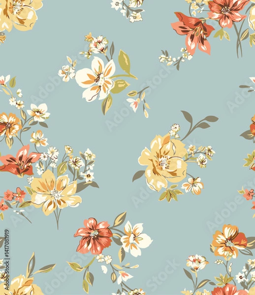 Fototapeta art scattered spring flowers pattern textile