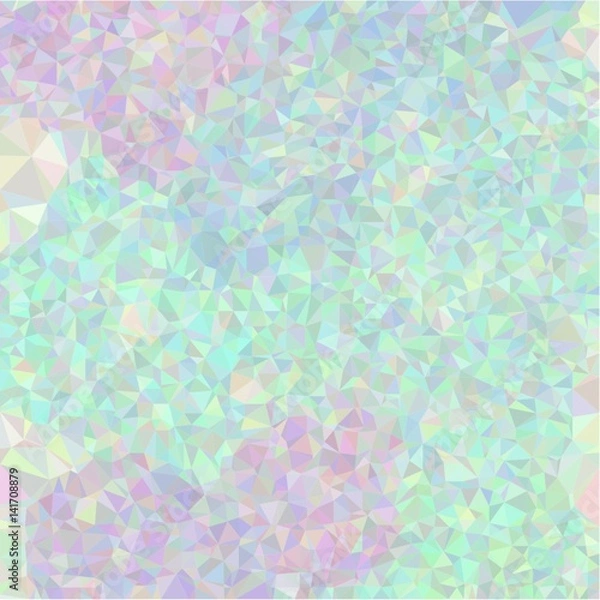 Fototapeta Abstract background of small triangles of polygon blue and yellow and green and pink fragments of sharp flowers and leaves throughout the drawing