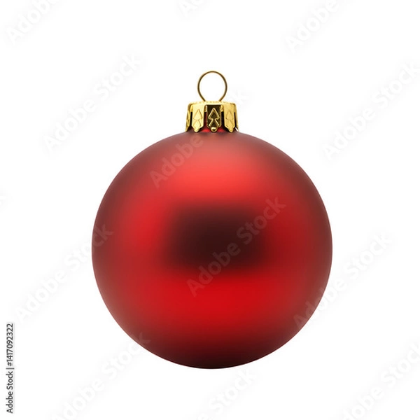 Fototapeta Realistic Red Christmas Ball Ornament 3D - Matte Xmas Tree Decoration Sphere, Festive Holiday Bauble Graphic, Isolated Black Background