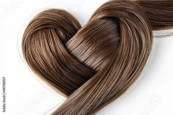 Fototapeta Hair On White Background. Heart-shaped Brown Hair Knot Symbolizes Love and Hair Care