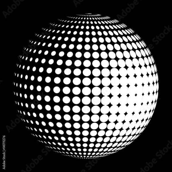 Fototapeta Vector halftone sphere stylized logo. Dotted orb design element on black.
