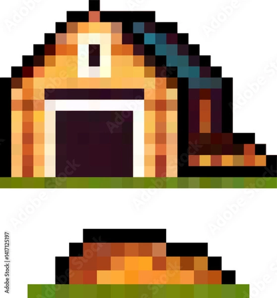 Fototapeta Barn and rice straw pixel art vector