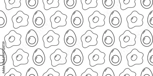 Fototapeta Outline Fried and Hard boiled Eggs with yolk Seamless Pattern Culinary Food Poster Background idea