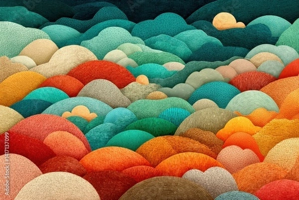 Fototapeta Abstract landscape of hills with layers of textured color and depth