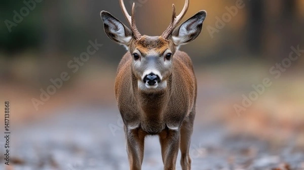 Fototapeta A deer stands in a forest path