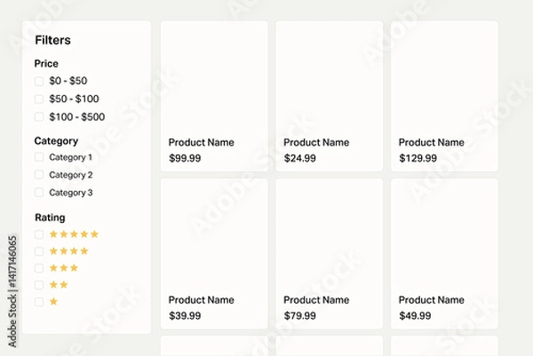 Fototapeta Online product grid layout with sidebar filters and ratings