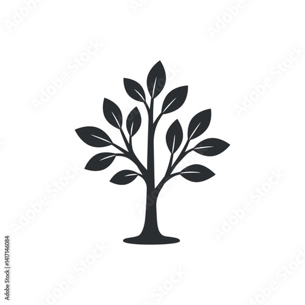 Fototapeta Minimal black tree icon with multiple leaves on branches