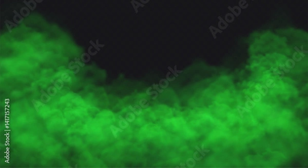 Obraz Green Fog effect on transparent dark background. Vector Smoke cloud.