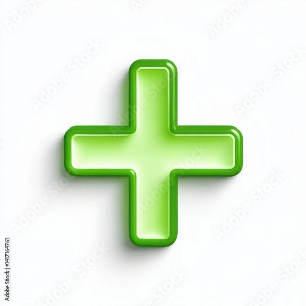 Fototapeta Green plus sign, medical cross symbol, additive isolated on white background