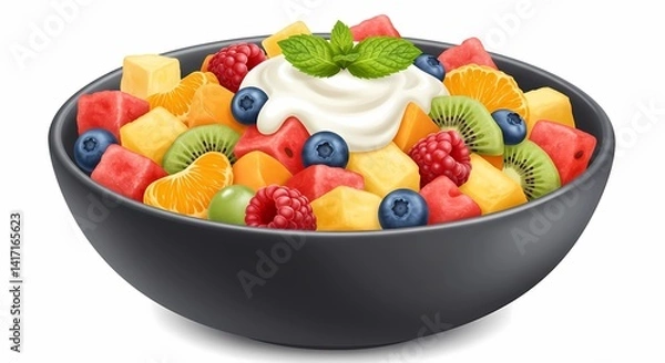 Fototapeta An Artistic Illustration Featuring a Bowl Brimming With Fruits Like Oranges, Strawberries, and Kiwis