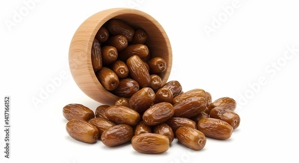 Fototapeta . a Wooden Bowl Filled With Fresh, Plump Dates, Showcasing Their Rich Brown Color and Natural Texture
