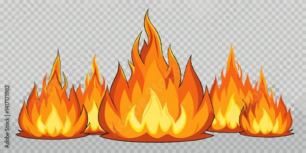 Obraz  set of blazing fire flames and flying sparks on transparent background