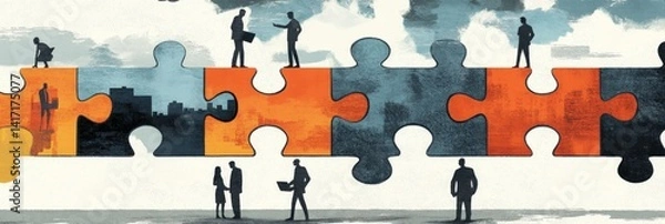 Fototapeta Artistic representation of business strategies as puzzle pieces fitting together