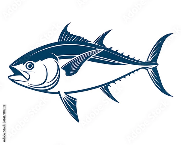 Fototapeta An elegant  tuna fish silhouette icon set against a clean white background.