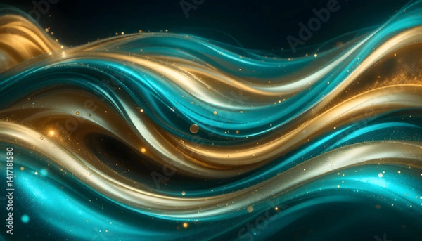 Obraz Abstract Gold and Teal Liquid Wave Background