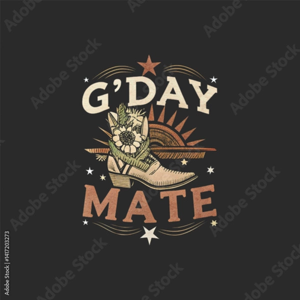 Obraz G'day Mate Text Design for T-Shirts – Aussie Slang Vector Graphic