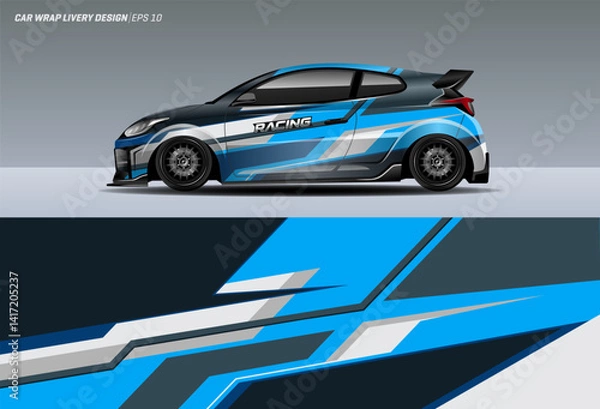 Fototapeta sporty car livery design vector. Graphic abstract stripe racing background designs for wrap
