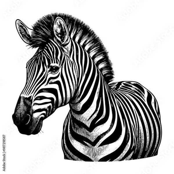 Fototapeta zebra portrait sketch engraving black and white outline. Scratch board imitation.
