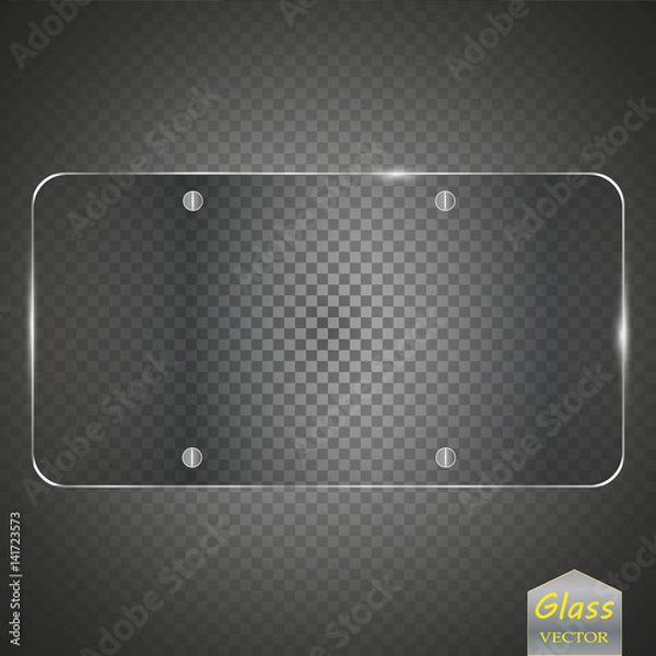 Fototapeta Illustration of Realistic Vector Glass Plate Template Icon. EPS10 Horisontal Vector Plastic Frame Isolated on Transparent PS Style Background

