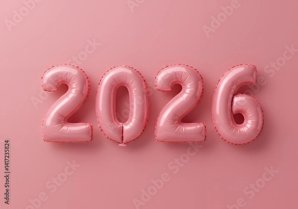 Fototapeta Year pink balloons background two thousand twenty six celebration party happy new year event decoration