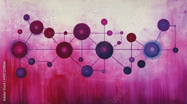 Fototapeta Abstract network of interconnected circles in a vibrant color gradient.