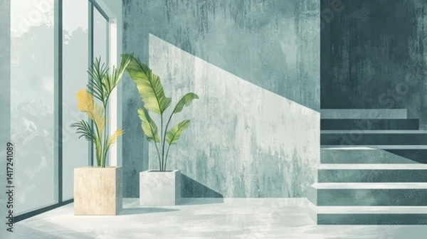 Obraz minimalist concrete interior with modern abstract architecture illustration